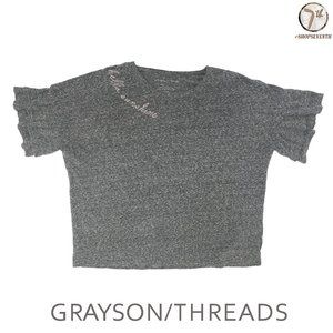 (40% OFF) Grayson Threads Gray & Pink Graphic Crop Top Flowy Ruffle Tee